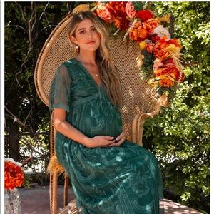 Pink Blush Maternity Teal Lace Mesh Maxi Dress
